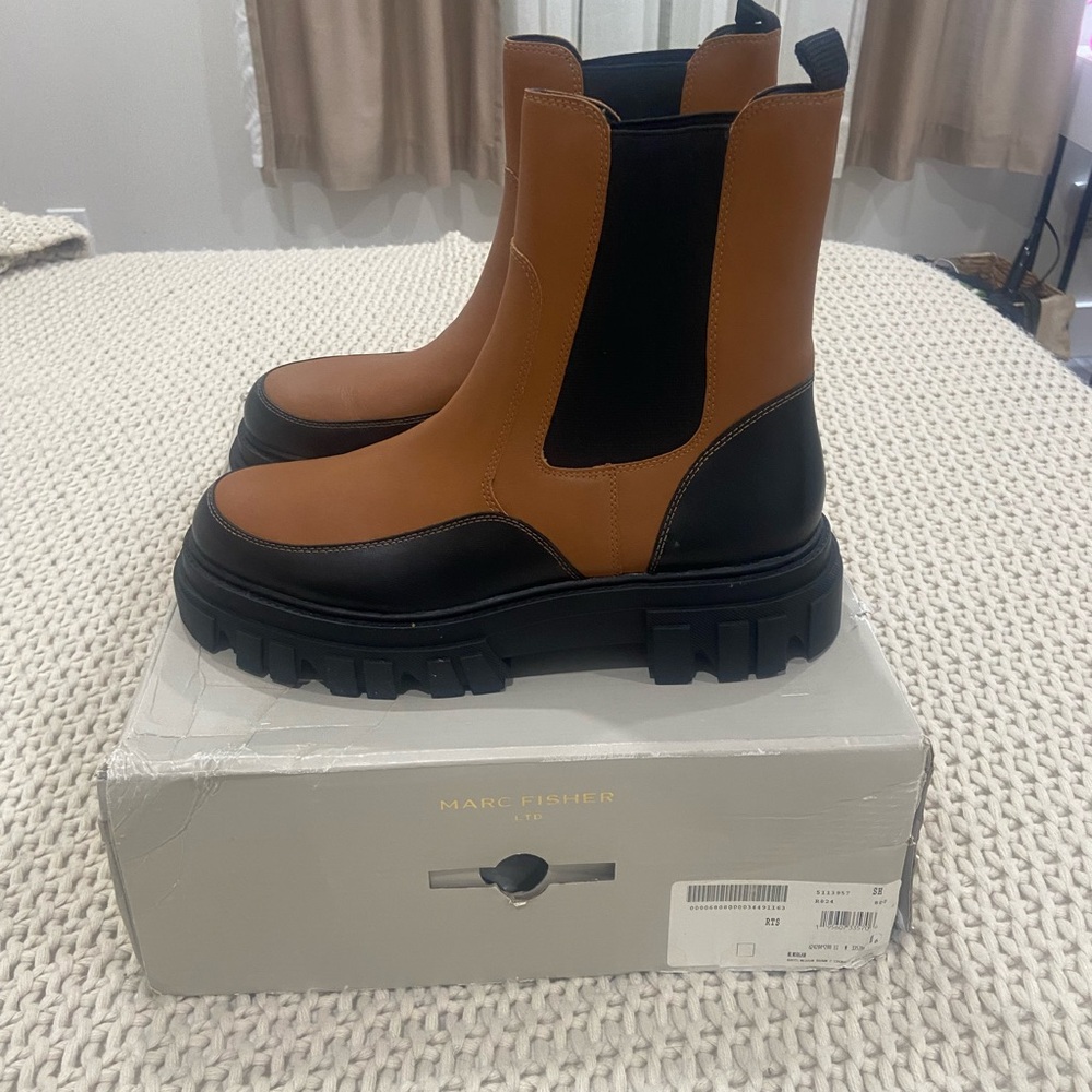 Marc Fisher Tan and Black Ankle Boots